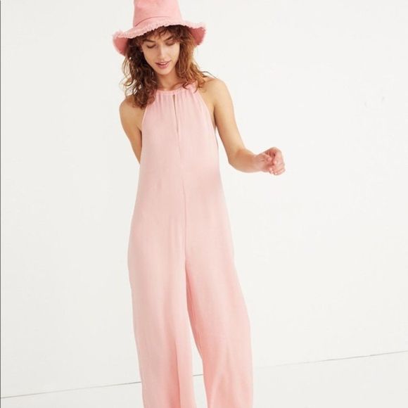 Madewell Pants - Madewell Women's  Keyhole Halter Wide-Leg Jumpsuit in Pink Icing Size M NWT